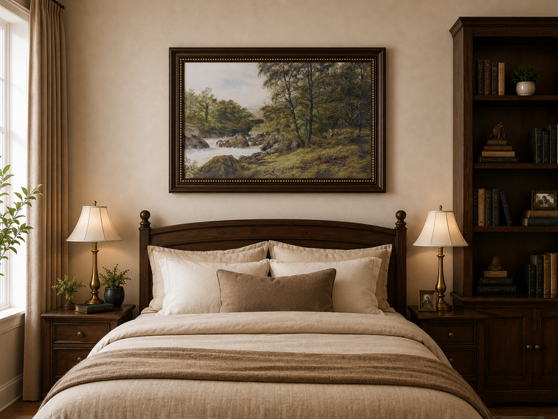 Landscape Oil Painting - Woodland stream scene & tumbling waters