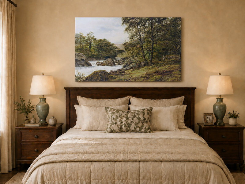 Landscape Oil Painting - Woodland stream scene & tumbling waters
