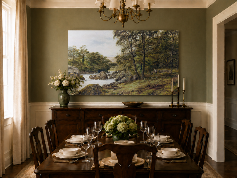 Landscape Oil Painting - Woodland stream scene & tumbling waters