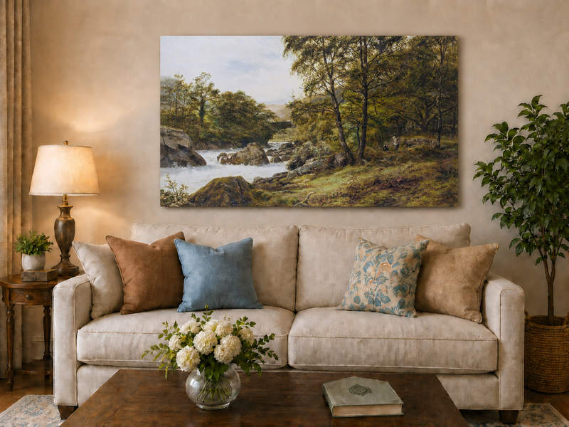 Landscape Oil Painting - Woodland stream scene & tumbling waters