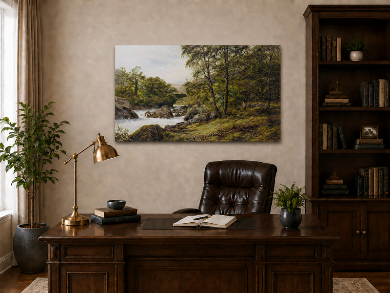 Landscape Oil Painting - Woodland stream scene & tumbling waters