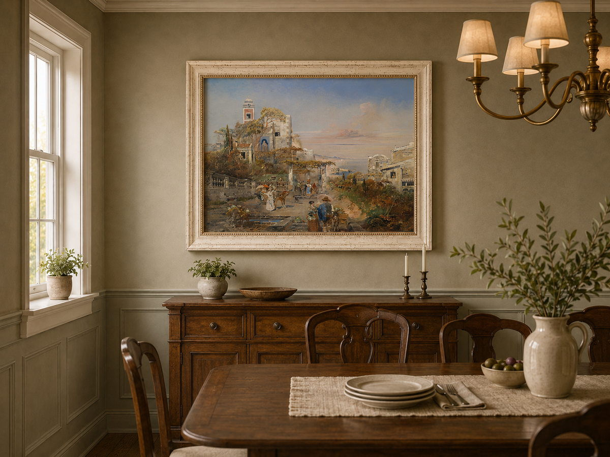Landscape Oil Painting - Mediterranean Coastal Hill Town