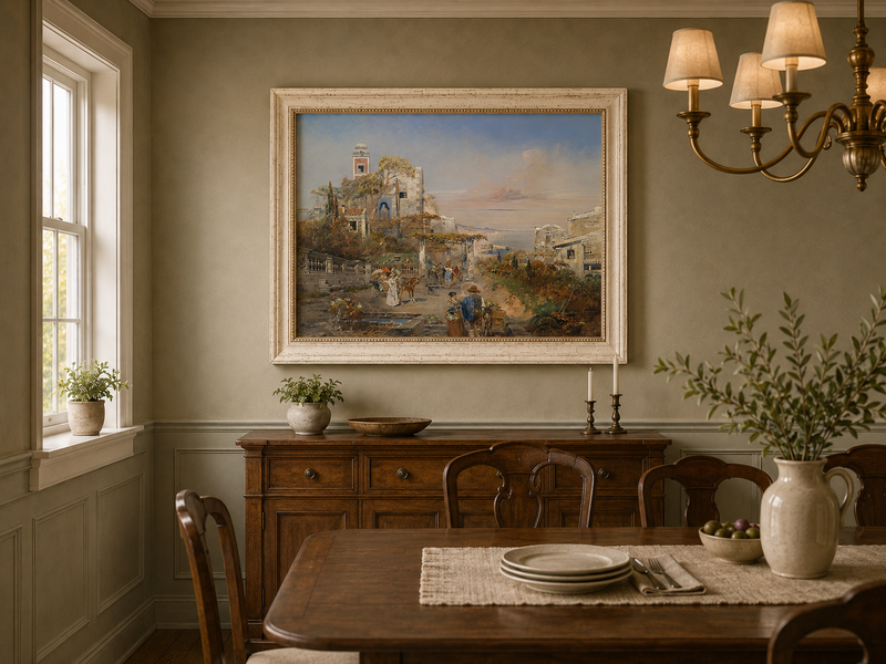 Landscape Oil Painting - Mediterranean Coastal Hill Town