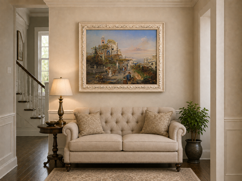Landscape Oil Painting - Mediterranean Coastal Hill Town