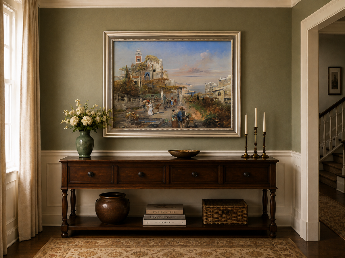 Landscape Oil Painting - Mediterranean Coastal Hill Town