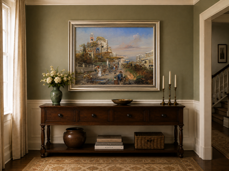 Landscape Oil Painting - Mediterranean Coastal Hill Town