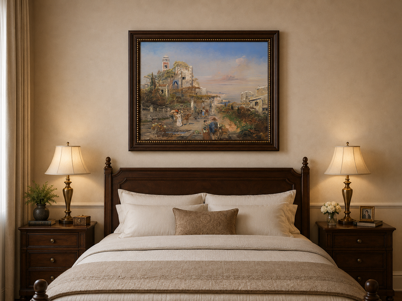 Landscape Oil Painting - Mediterranean Coastal Hill Town