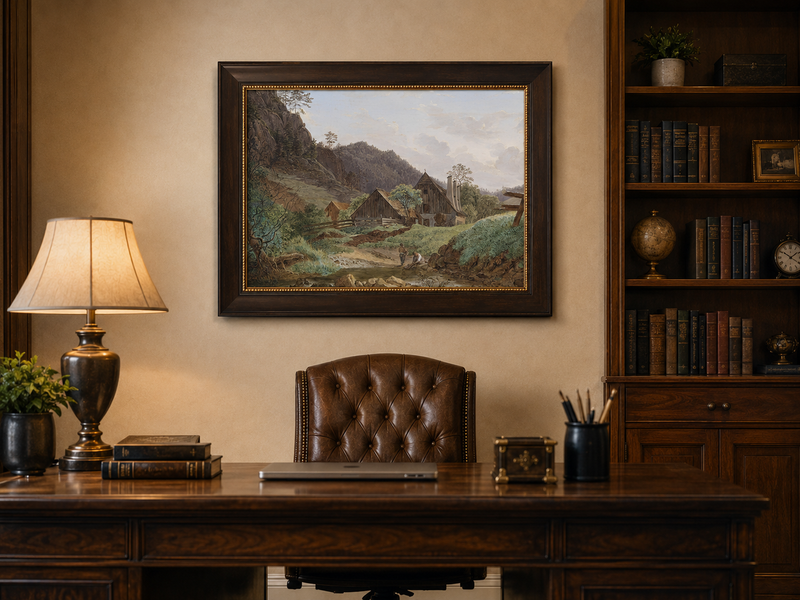 Landscape Oil Painting - Mountain Valley Cabin & Stream