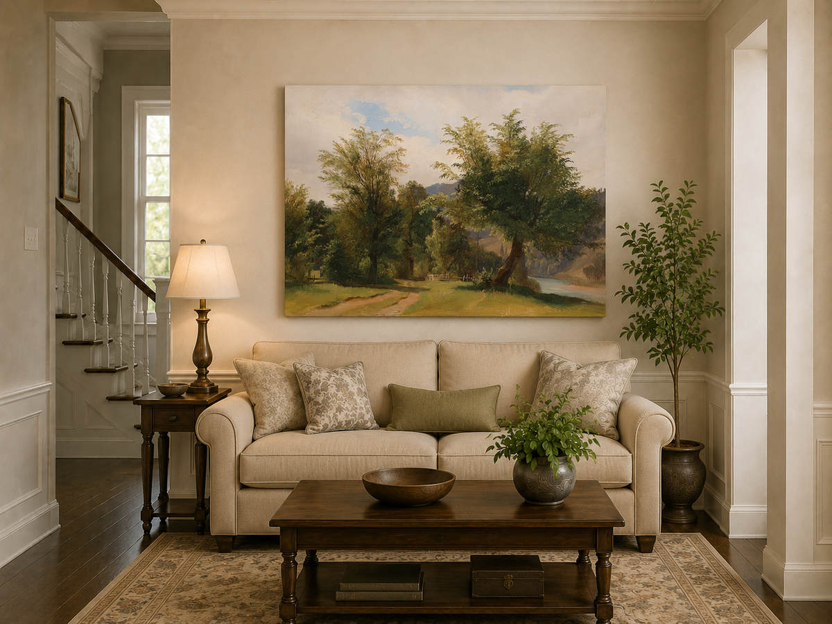 Peinture à l'huile de paysage - Peinture à l'huile de paysage - Sentier au bord de la rivière