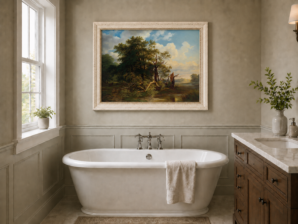Peinture à l'huile de paysage - Paysage de rivière boisée | Peint à la main