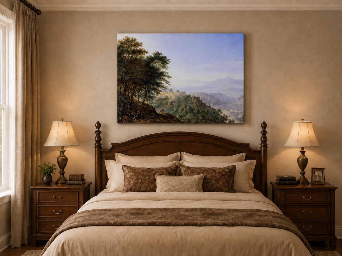 Landscape Oil Painting - Hand-Painted Rhine Valley Castle View