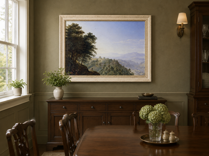Landscape Oil Painting - Hand-Painted Rhine Valley Castle View