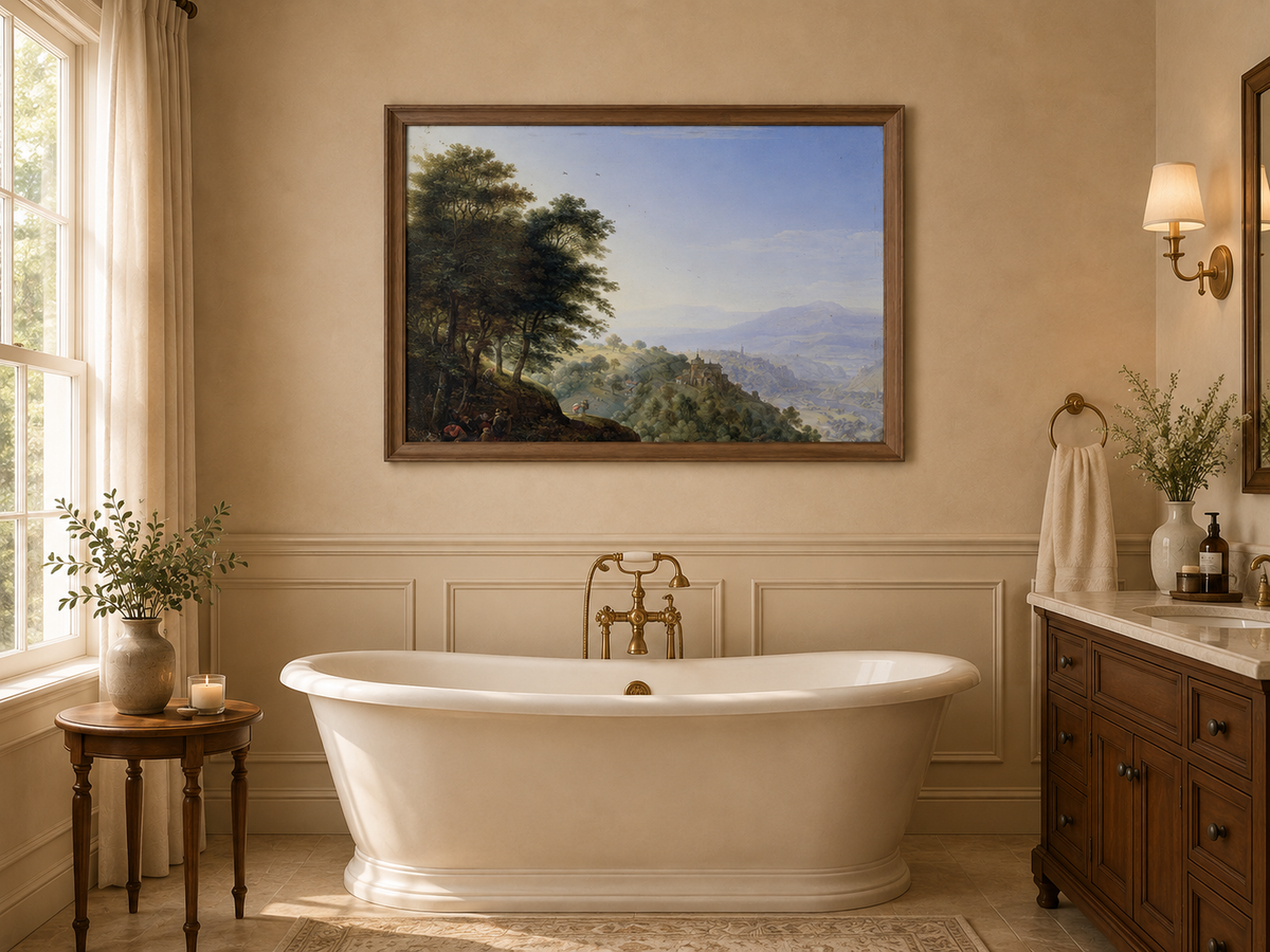 Landscape Oil Painting - Hand-Painted Rhine Valley Castle View