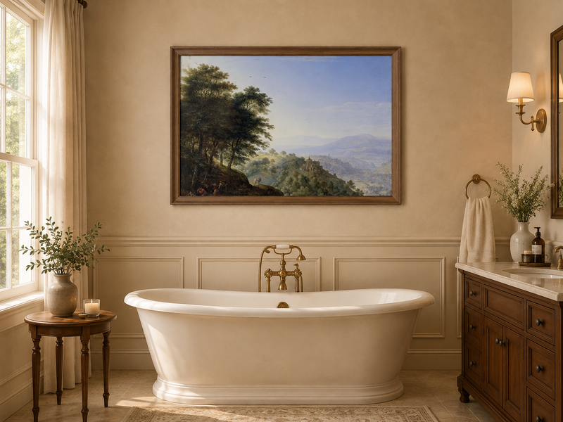Landscape Oil Painting - Hand-Painted Rhine Valley Castle View