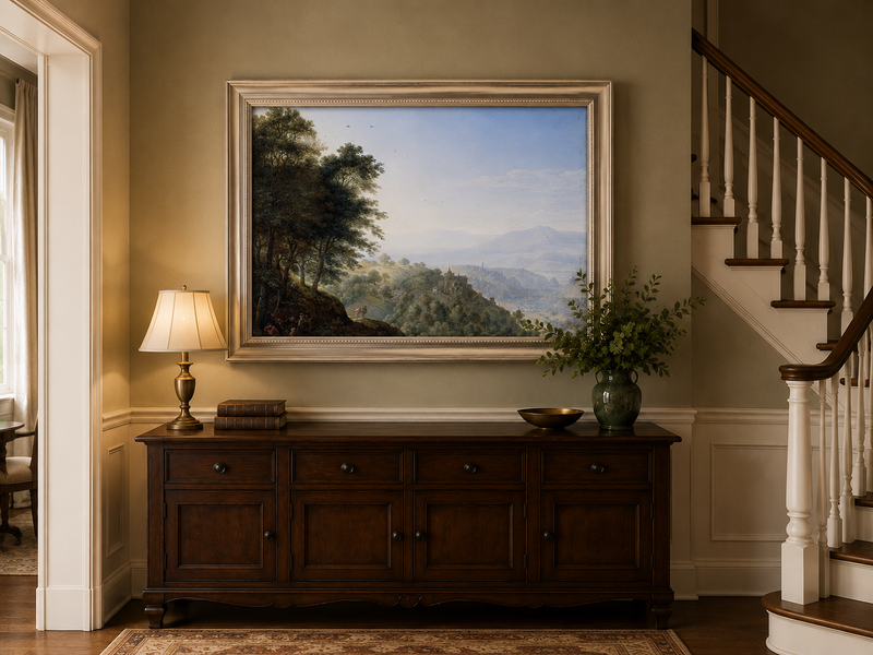 Landscape Oil Painting - Hand-Painted Rhine Valley Castle View