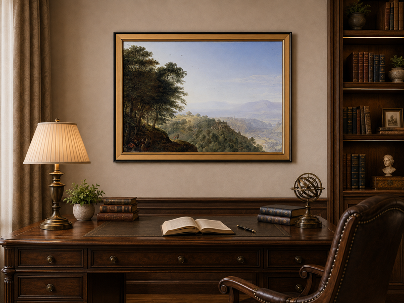 Landscape Oil Painting - Hand-Painted Rhine Valley Castle View