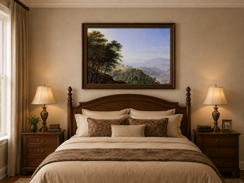 Landscape Oil Painting - Hand-Painted Rhine Valley Castle View