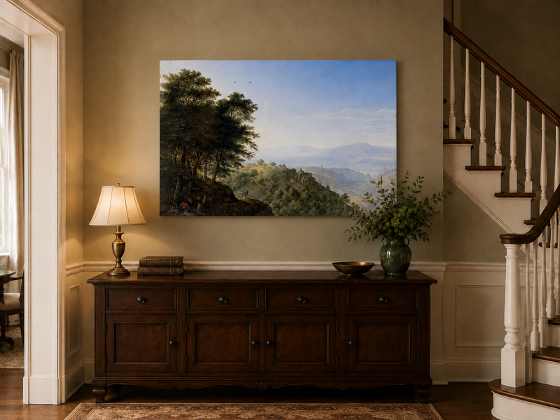 Landscape Oil Painting - Hand-Painted Rhine Valley Castle View