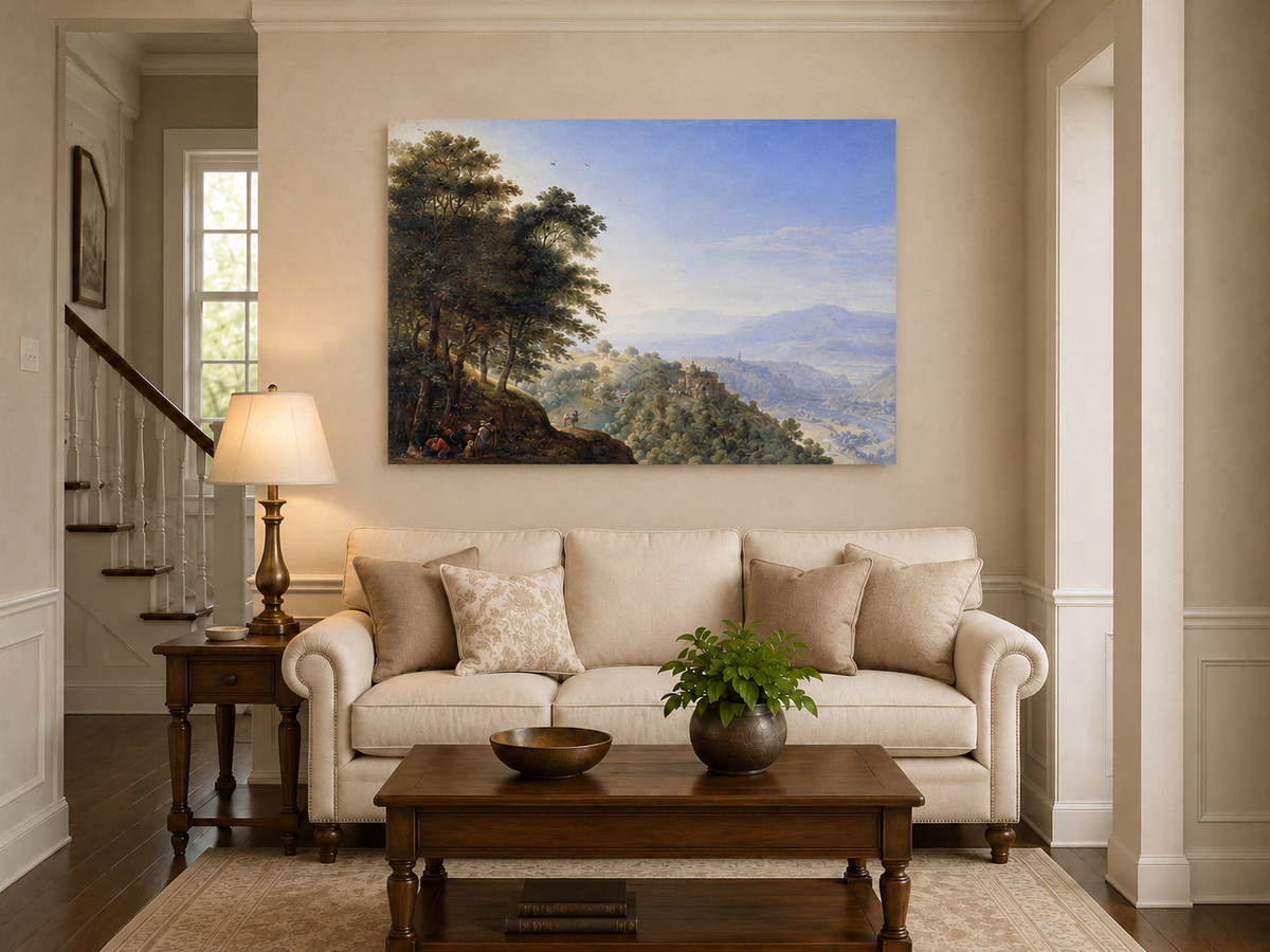 Landscape Oil Painting - Hand-Painted Rhine Valley Castle View