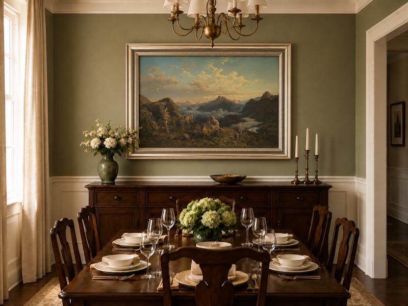 Landscape Oil Painting - Alpine Peaks Above a Cloud-Filled Valley