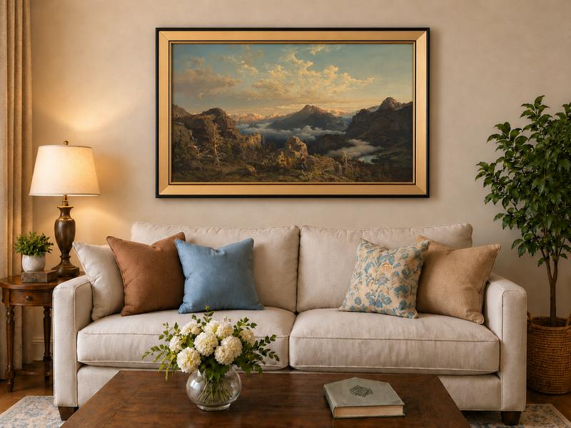 Landscape Oil Painting - Alpine Peaks Above a Cloud-Filled Valley