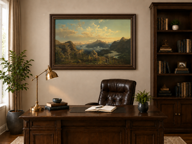 Landscape Oil Painting - Alpine Peaks Above a Cloud-Filled Valley