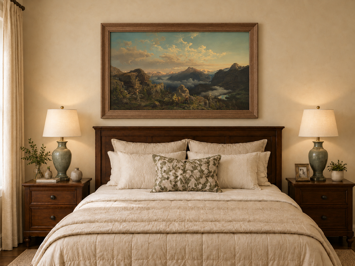Landscape Oil Painting - Alpine Peaks Above a Cloud-Filled Valley