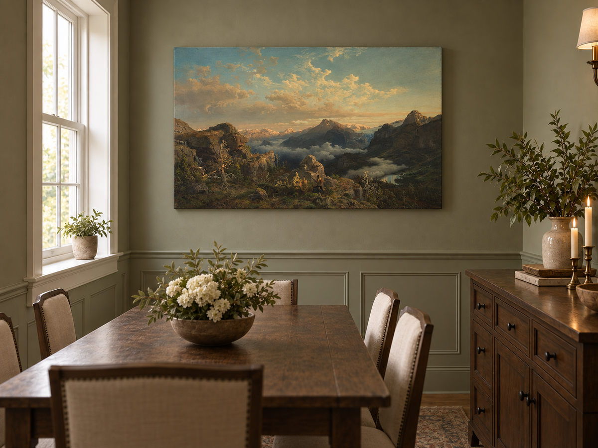 Landscape Oil Painting - Alpine Peaks Above a Cloud-Filled Valley