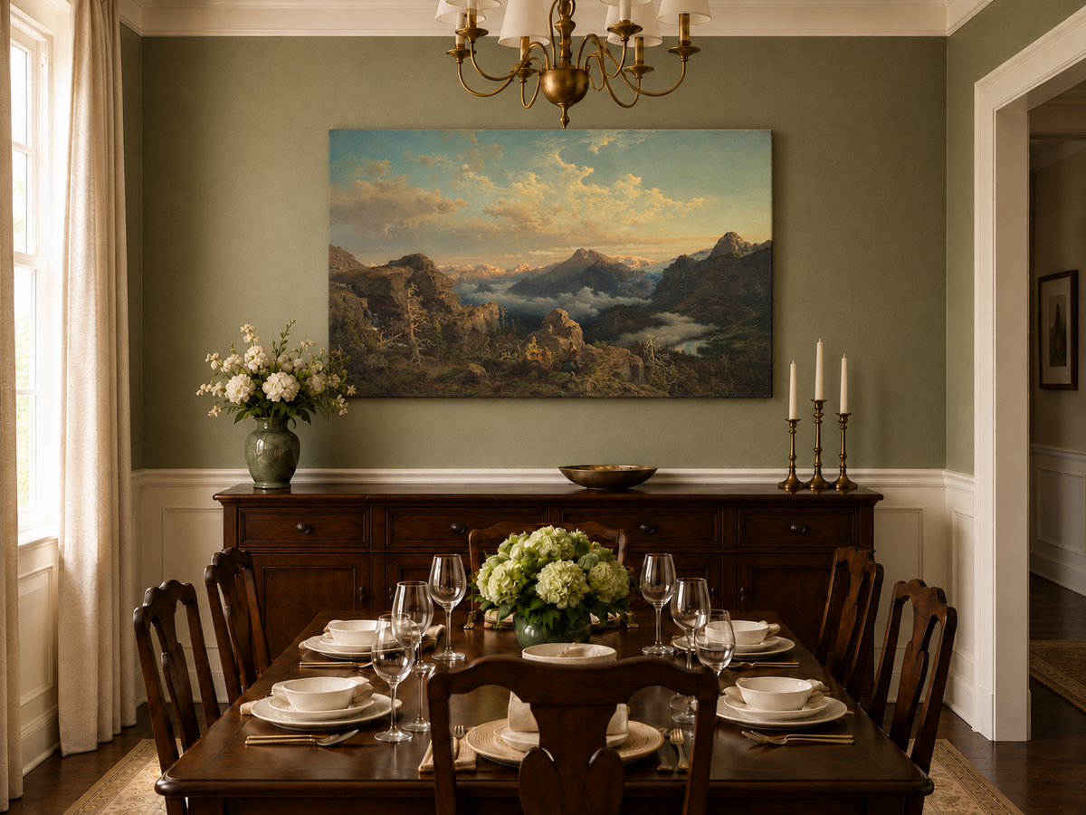 Landscape Oil Painting - Alpine Peaks Above a Cloud-Filled Valley