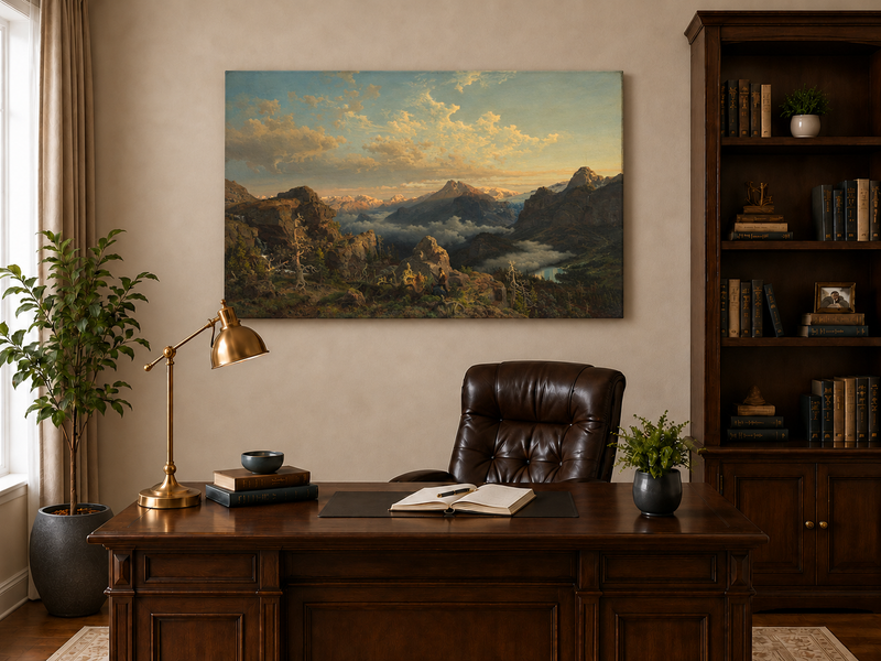 Landscape Oil Painting - Alpine Peaks Above a Cloud-Filled Valley