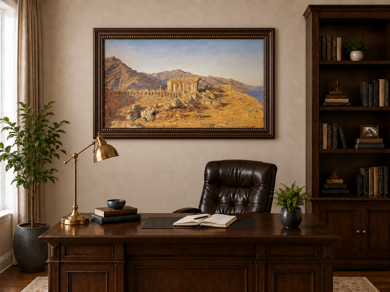 Landscape Oil Painting - Ancient Ruins in Mountain Landscape