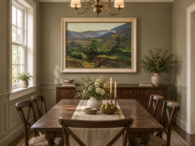Landscape Oil Painting - Mountain Valley with Village View