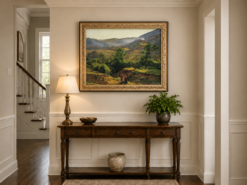 Landscape Oil Painting - Mountain Valley with Village View
