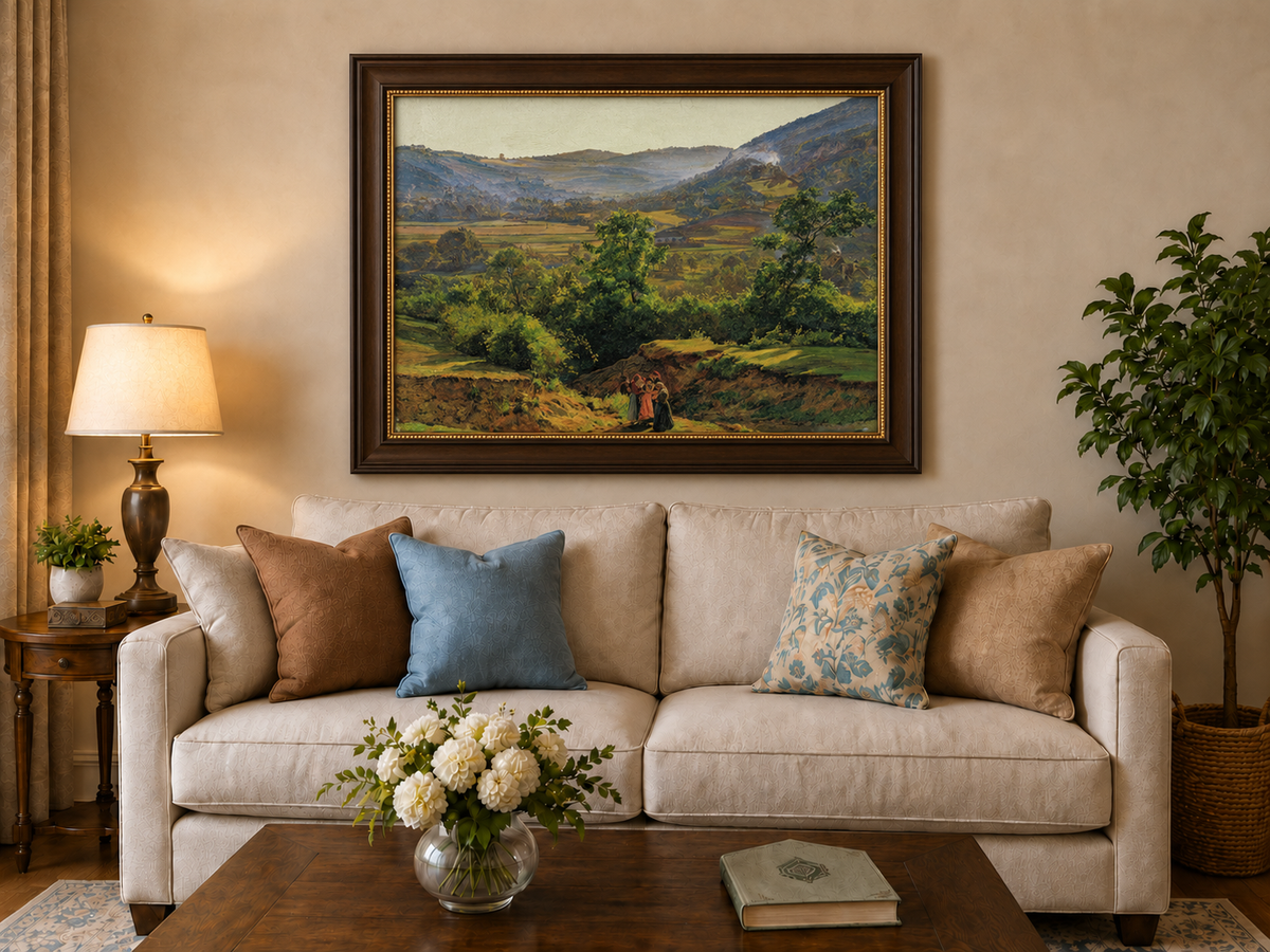 Landscape Oil Painting - Mountain Valley with Village View