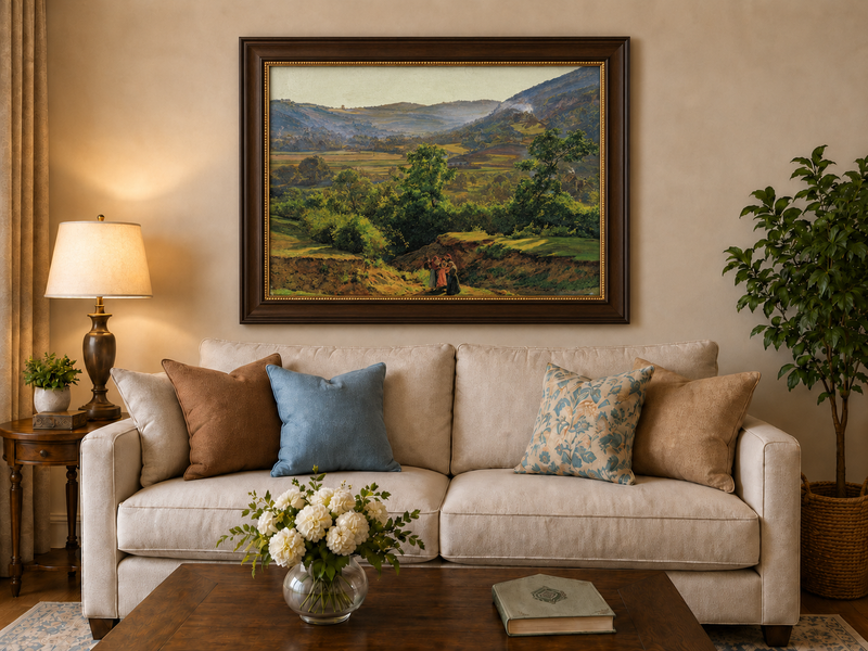 Landscape Oil Painting - Mountain Valley with Village View