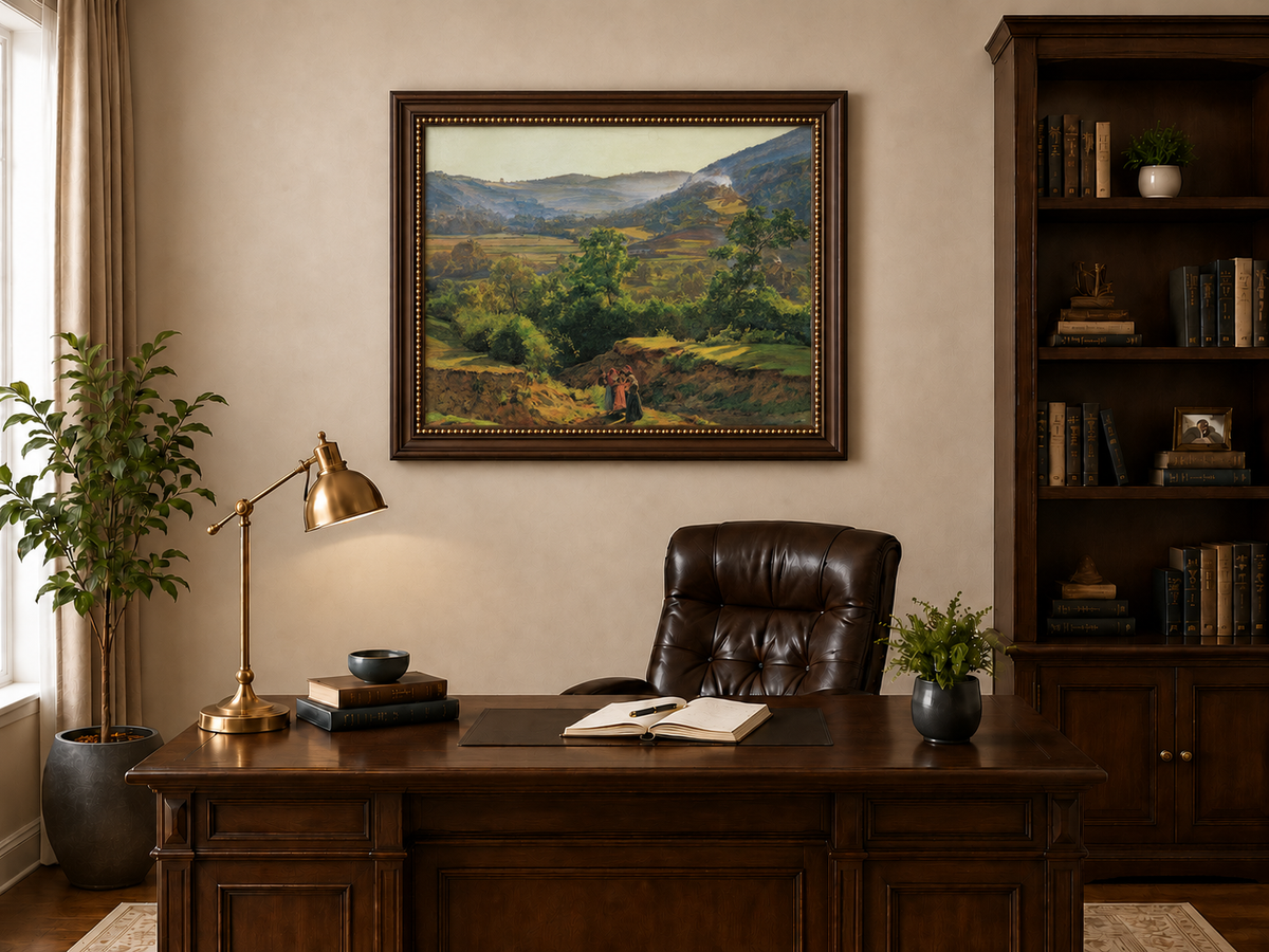 Landscape Oil Painting - Mountain Valley with Village View