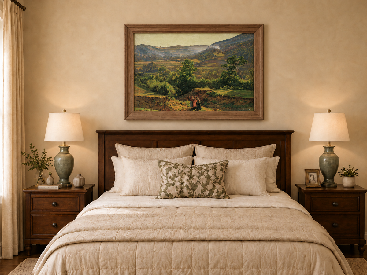 Landscape Oil Painting - Mountain Valley with Village View