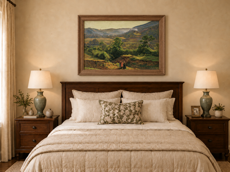 Landscape Oil Painting - Mountain Valley with Village View