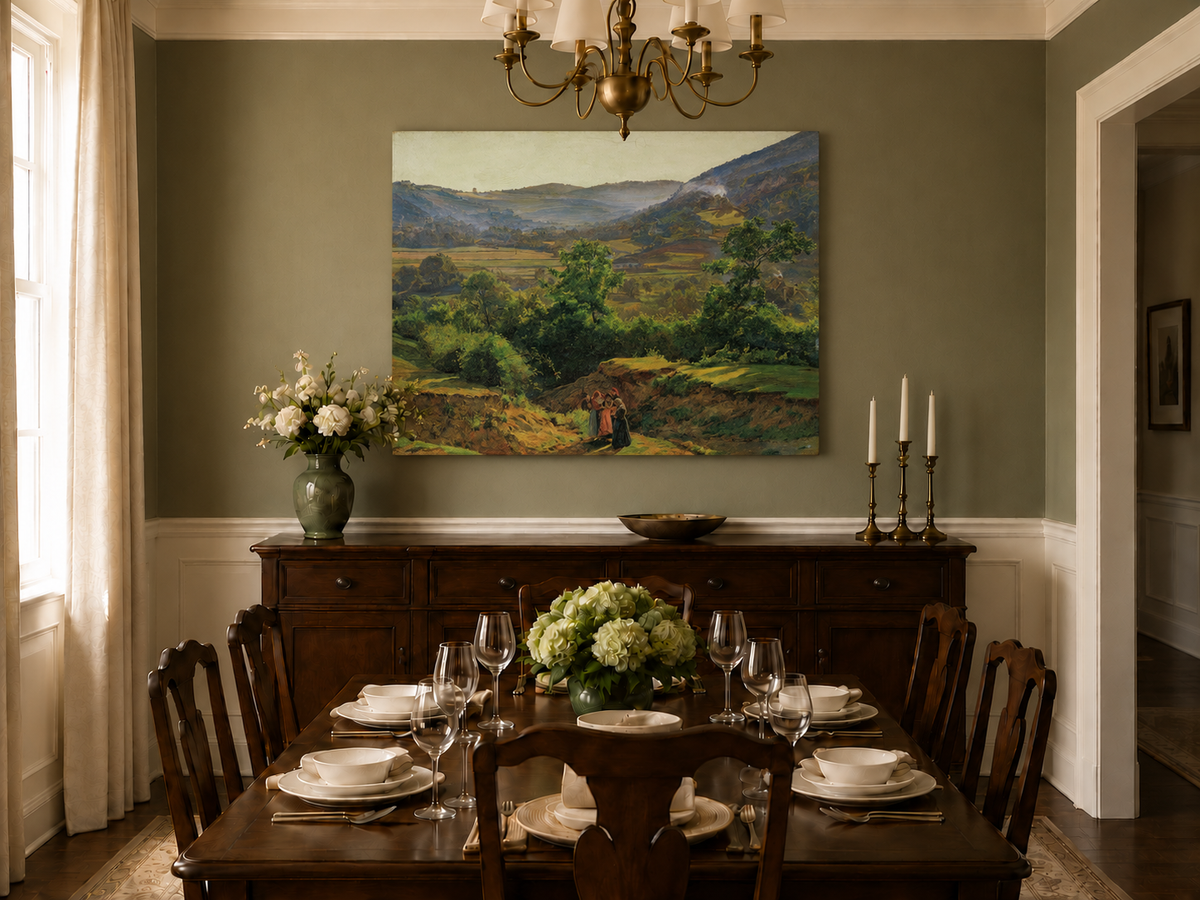 Landscape Oil Painting - Mountain Valley with Village View