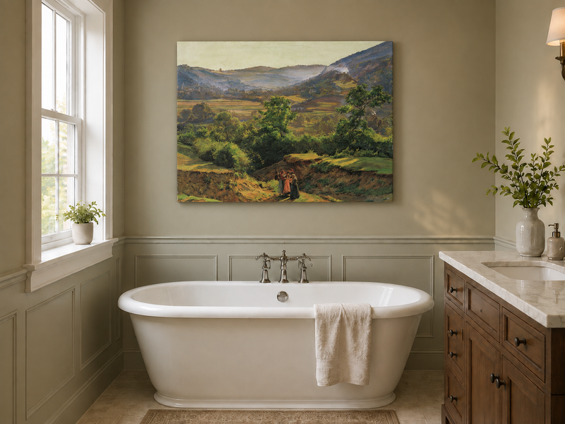 Landscape Oil Painting - Mountain Valley with Village View