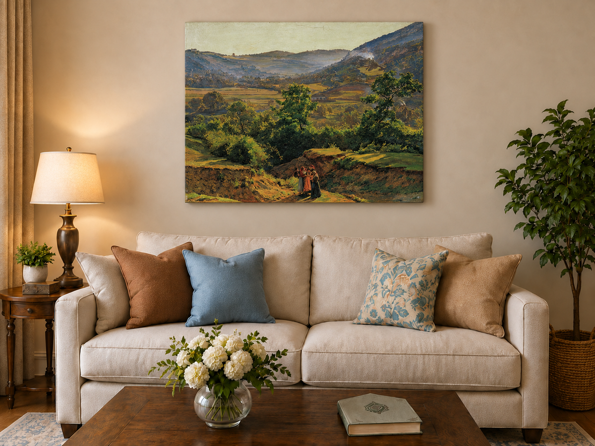 Landscape Oil Painting - Mountain Valley with Village View