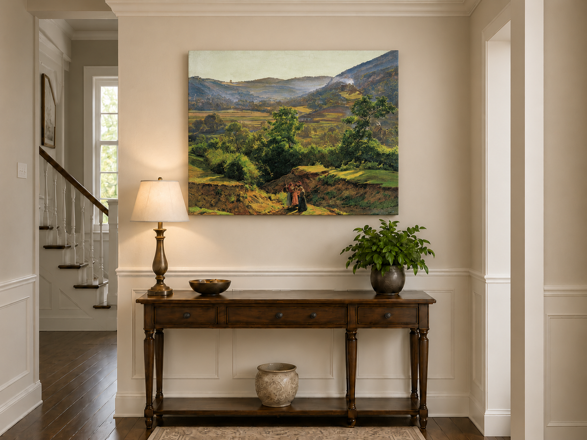 Landscape Oil Painting - Mountain Valley with Village View