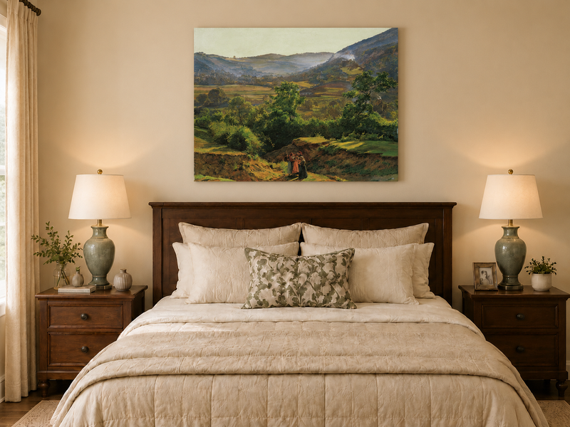 Landscape Oil Painting - Mountain Valley with Village View