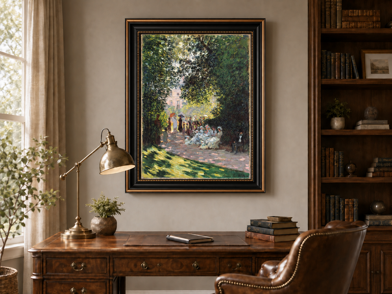 Peinture à l'huile de paysage - Rivière printanière avec pêcheur et arbres