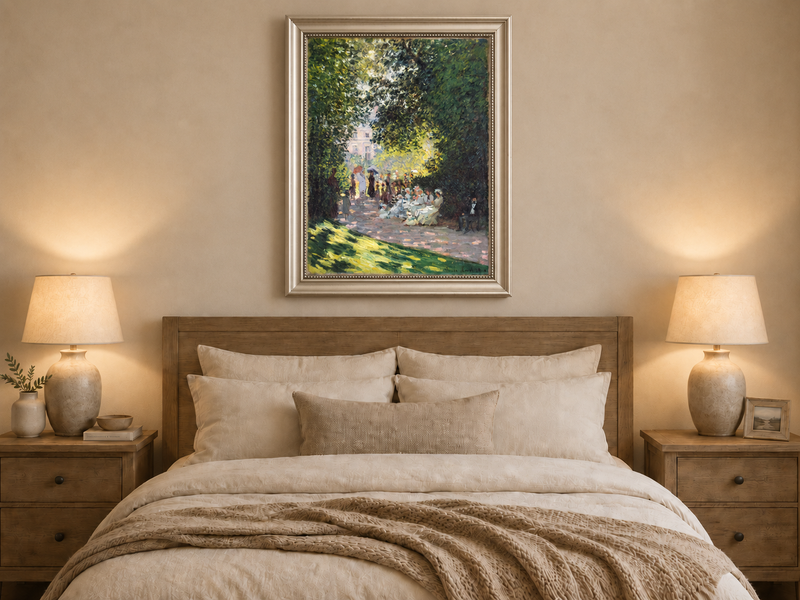 Peinture à l'huile de paysage - Rivière printanière avec pêcheur et arbres