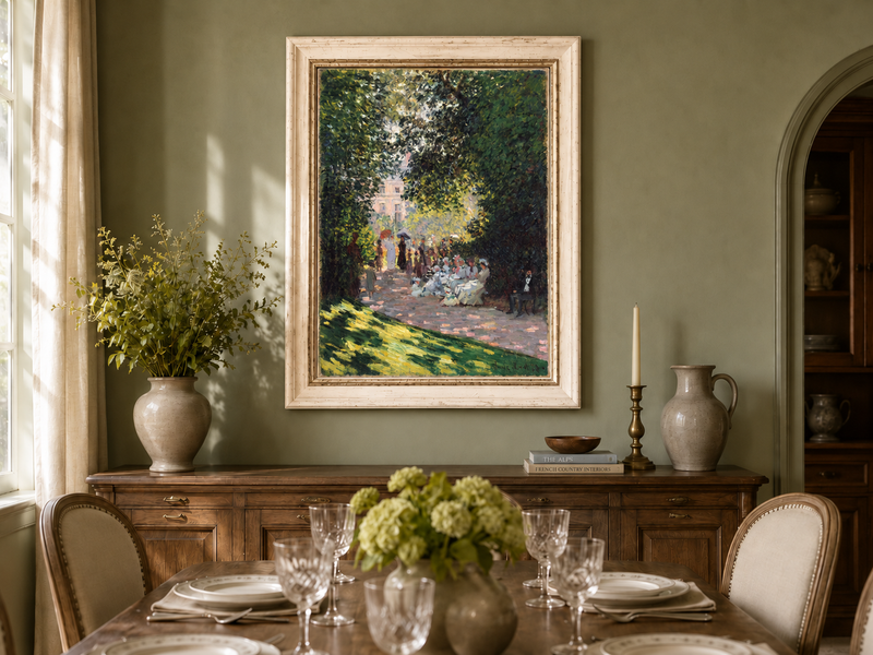 Peinture à l'huile de paysage - Rivière printanière avec pêcheur et arbres