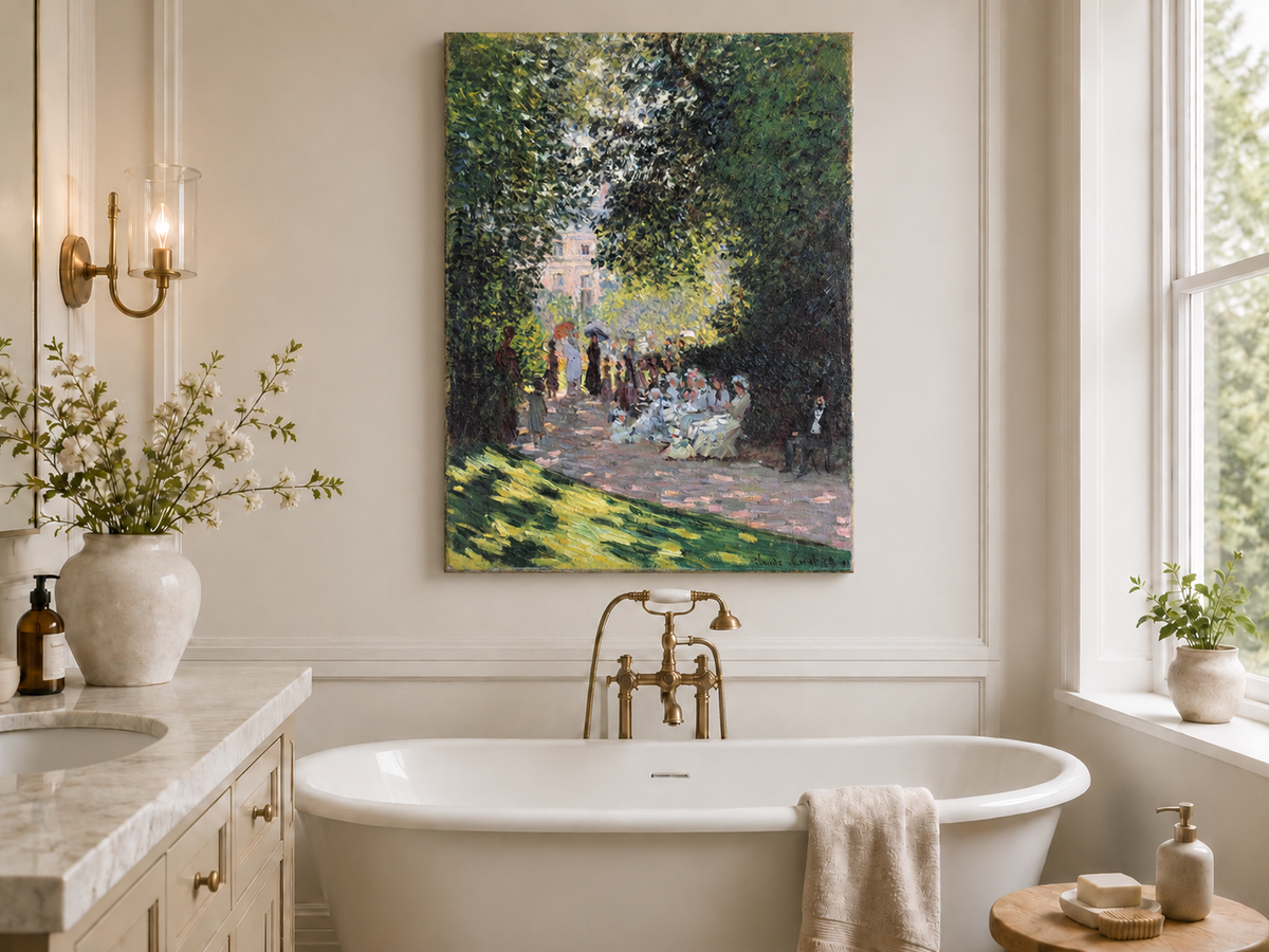 Peinture à l'huile de paysage - Rivière printanière avec pêcheur et arbres