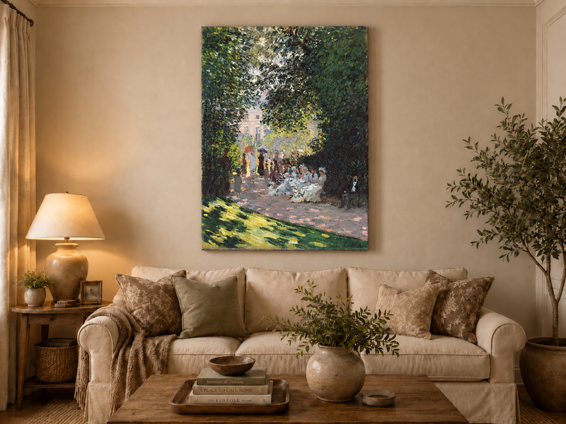 Peinture à l'huile de paysage - Rivière printanière avec pêcheur et arbres