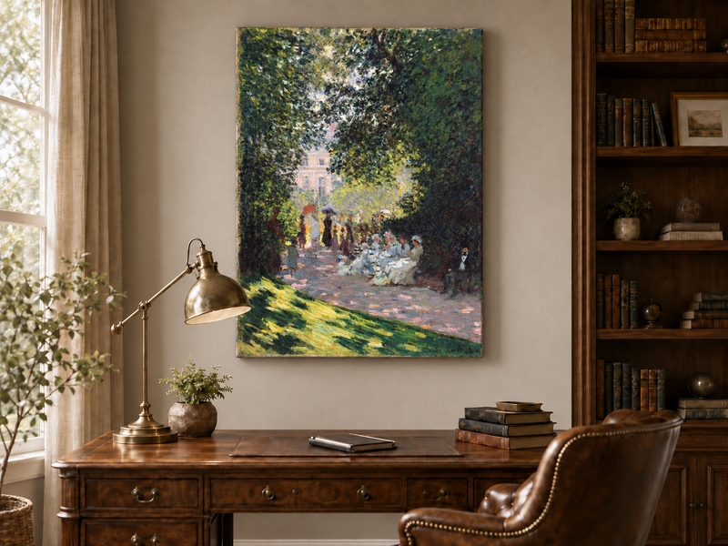 Peinture à l'huile de paysage - Rivière printanière avec pêcheur et arbres