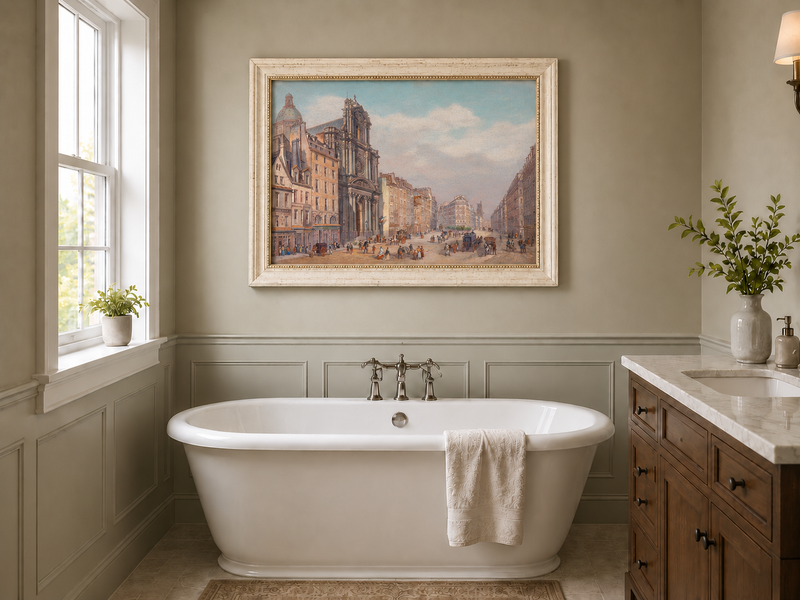 Peinture à l'huile de paysage - Rue d'une ville européenne historique